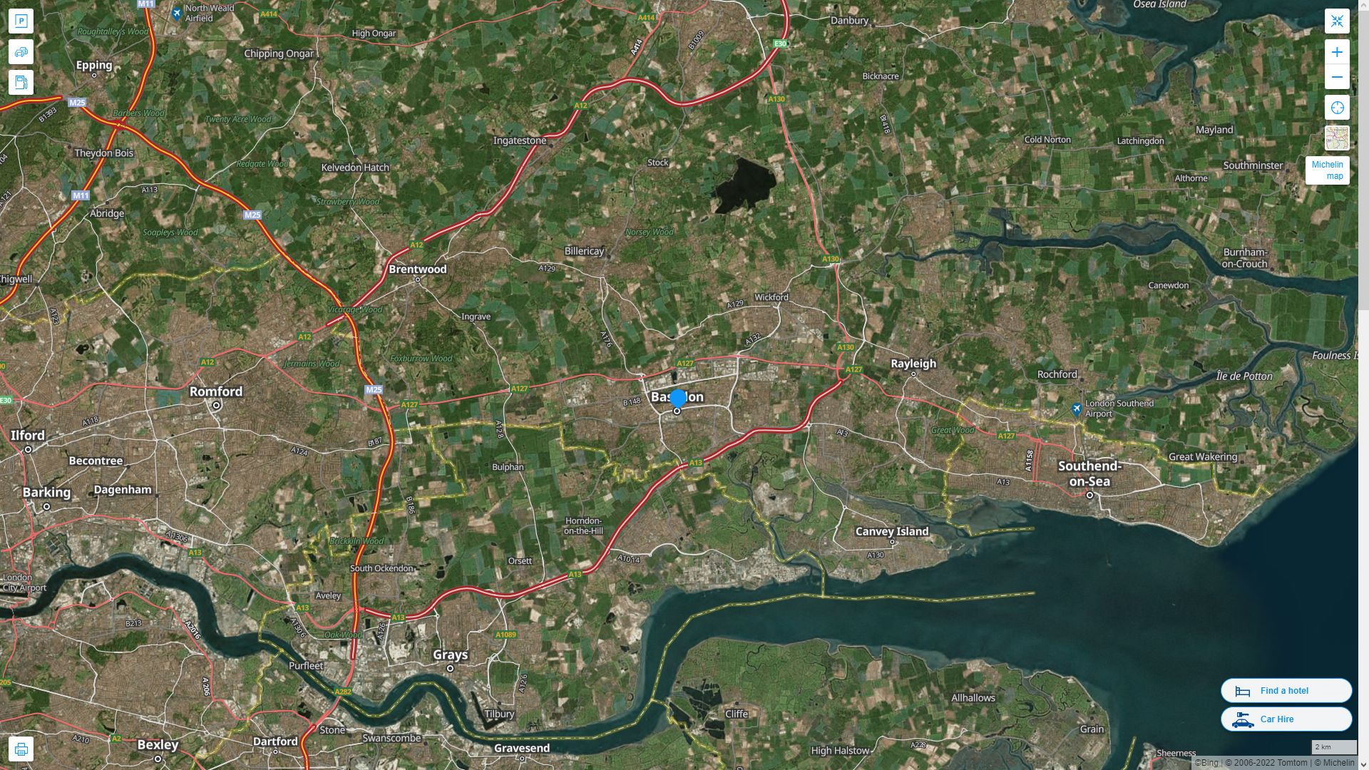 Basildon Royaume Uni Autoroute et carte routiere avec vue satellite